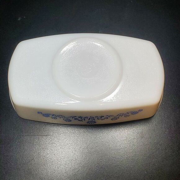 Vintage Federal Oven Proof White Milk Glass Blue Lady Michelle Floral Loaf Dish - Picture 8 of 9